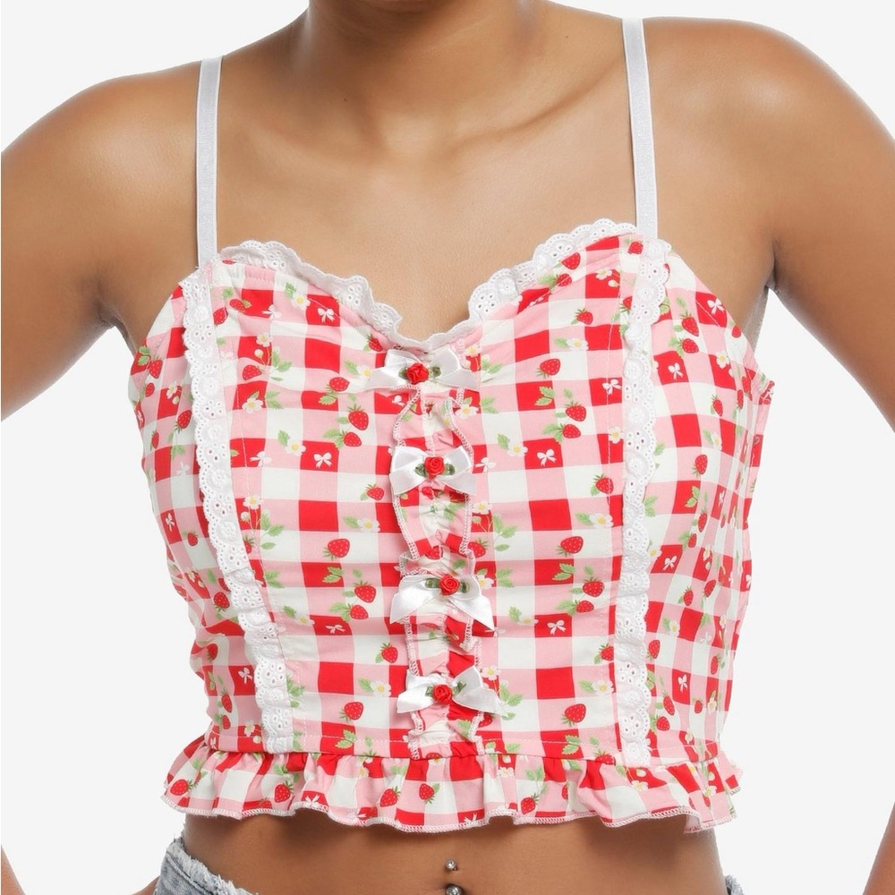 Sweet Society Strawberries Red & Pink Gingham Crop Top‎ Hot Topic